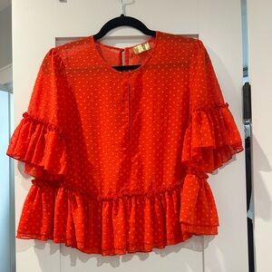 Red crop sheer top with ruffles size large